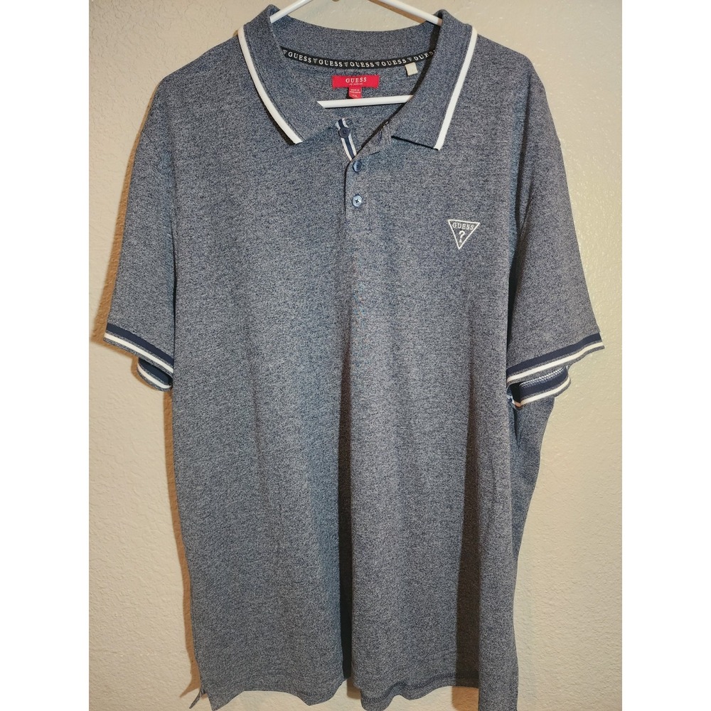 Guess Men's Polo Shirt, Size 2XL, Navy Blue, Short Sleeve, Logo, Collared
